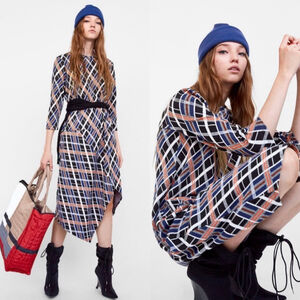 Zara Plaid Knit Sweater Midi Dress
